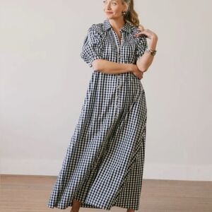 Gingham Button-Front Maxi Dress - Black & White